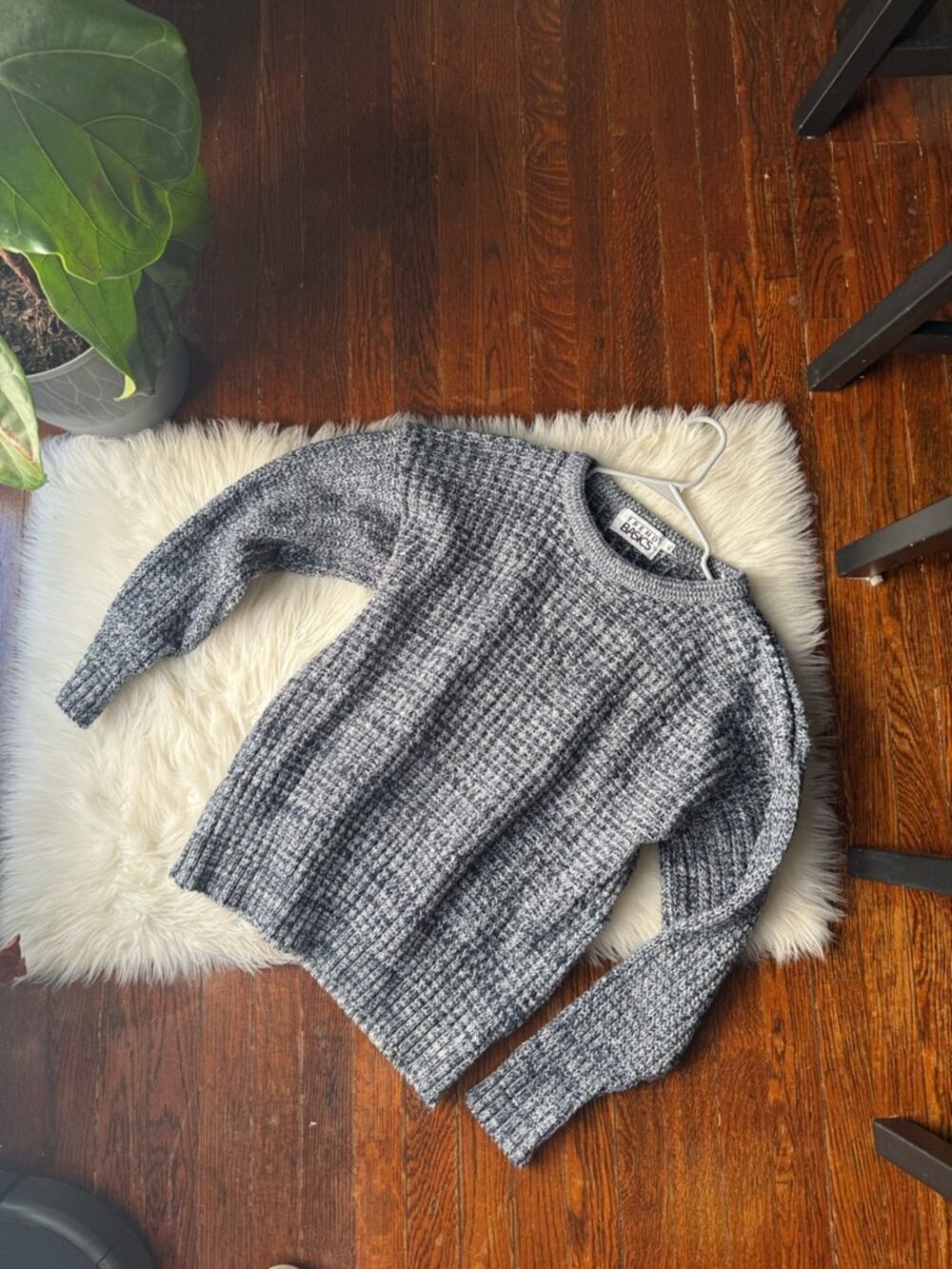 Vintage Knit Heather Grey and Blue Sweater